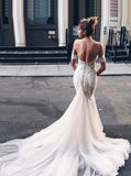 tulle sophisticated mermaid sweetheart lace backless wedding dress