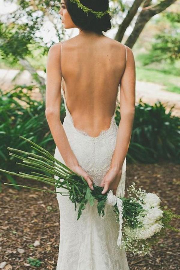 spaghetti straps mermaid backless lace beach wedding dresses