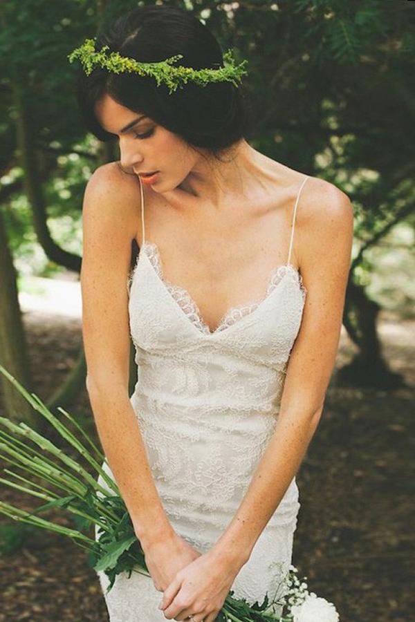 spaghetti straps mermaid backless lace beach wedding dresses
