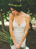 spaghetti straps mermaid backless lace beach wedding dresses