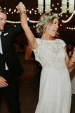 bohemian a line bateau keyhole back lace chiffon wedding dresses