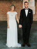 bohemian a line bateau keyhole back lace chiffon wedding dresses