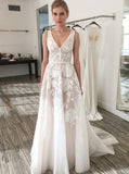 elegant a line v neck backless appliques wedding dresses