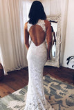 stunning mermaid crew neck lace wedding dresses with split