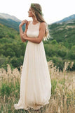 bohemian a line round neck chiffon beach wedding dress