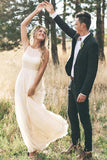 bohemian a line round neck chiffon beach wedding dress