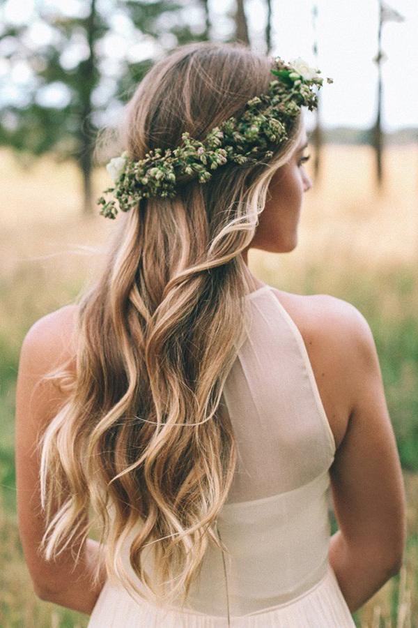 bohemian a line round neck chiffon beach wedding dress