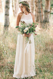 Bohemian A-Line Round Neck Chiffon Beach Wedding Dress PW189