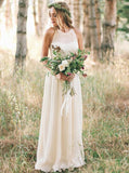 bohemian a line round neck chiffon beach wedding dress