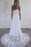 flowy off the shoulder strapless lace beach boho wedding dresses