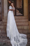 flowy off the shoulder strapless lace beach boho wedding dresses
