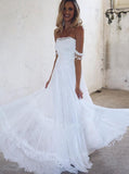 flowy off the shoulder strapless lace beach boho wedding dresses