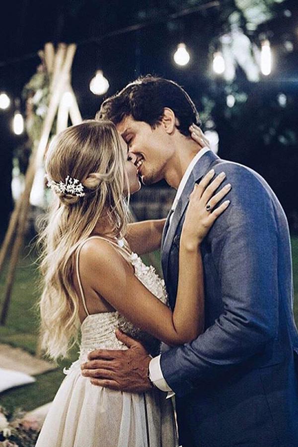 tulle appliques garden spaghetti wedding dresses with sweep train
