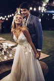 Tulle Appliques Garden Spaghetti Wedding Dresses with Sweep Train PW187