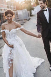 a line off the shoulder tulle wedding dresses with appliques