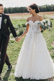 A-Line Off-the-Shoulder Tulle Wedding Dresses with Appliques PW182