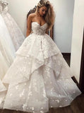 princess sweetheart layered long wedding dress with appliques