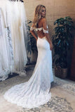 mermaid off the shoulder backless lace wedding dress with split