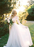 two piece round neck long sleeves lace beach boho wedding dress