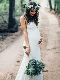 Boho Spaghetti Lace Mermaid Wedding Dress Backless Bridal Gown PW143