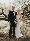 simple bridal gown mermaid spaghetti straps backless wedding dress