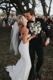 simple bridal gown mermaid spaghetti straps backless wedding dress
