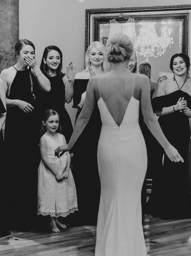 simple bridal gown mermaid spaghetti straps backless wedding dress
