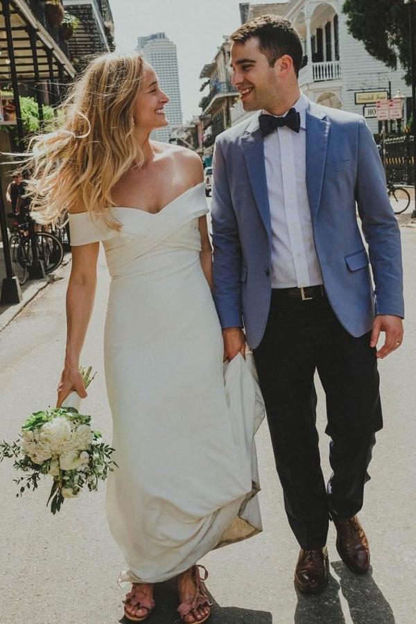 mermaid off the shoulder rustic wedding dress with ruched