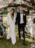 modest deep v neck beading long sleeves wedding dress
