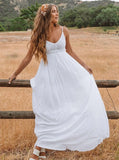 Spaghetti Straps Chiffon Backless Wedding Dress, A-Line Beach Bridal Gown PW62