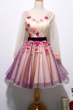 Chic 3D Floral Homecoming Dress Long Sleeve Tulle Short Prom Dress PM02