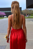 simple red prom dresses a line spaghetti straps backless evening gown