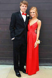 simple red prom dresses a line spaghetti straps backless evening gown