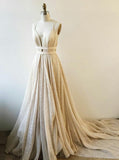 elegant spaghetti straps a line v neck lace long prom dress