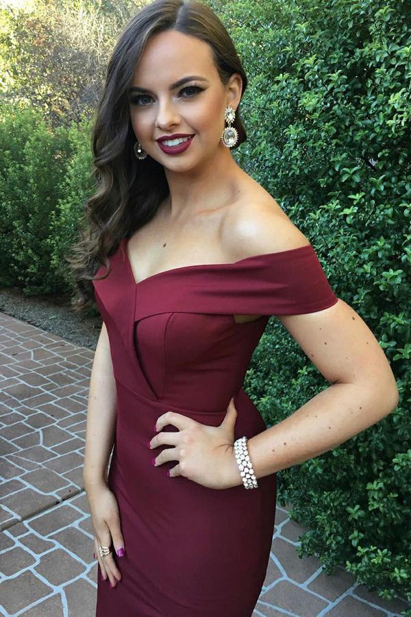 burgundy prom dresses mermaid off the shoulder with split