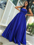 strapless royal blue satin long prom dress plus size formal gown