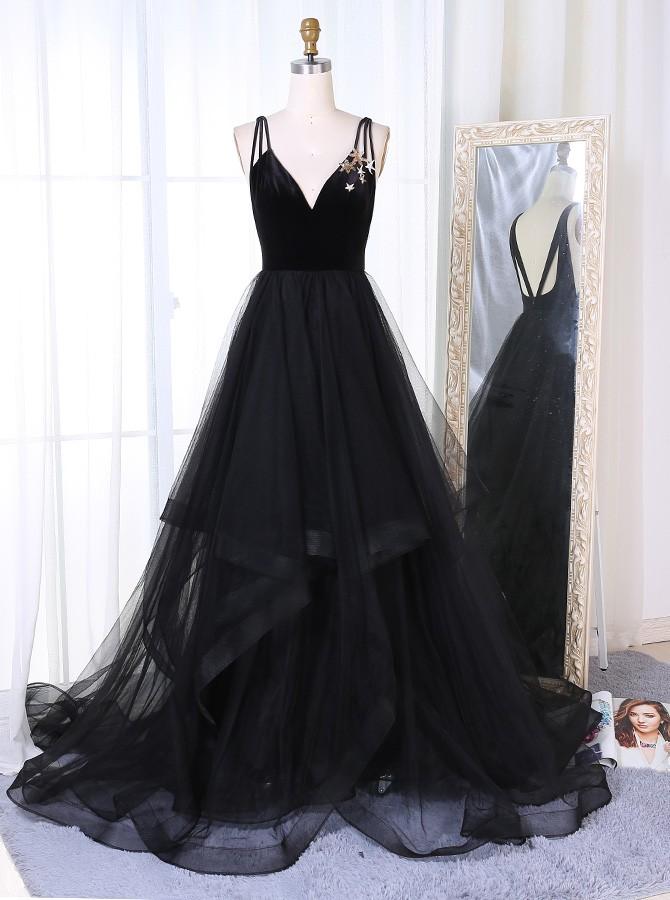 a line sequins tulle prom dress star sequins evening dress with tiered