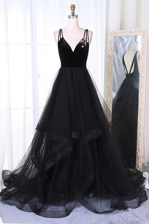 a line sequins tulle prom dress star sequins evening dress with tiered