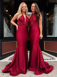 mermaid v neck burgundy long convertible bridesmaid dresses