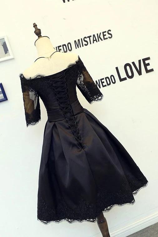 Black Short Homecoming Dresses Half Sleeve Off Shoulder Party Dress GM21