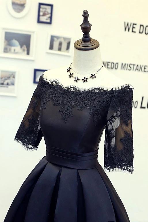 Black Short Homecoming Dresses Half Sleeve Off Shoulder Party Dress GM21
