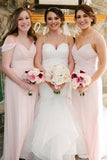 Flowy Straps V-neck Pink Chiffon Long Bridesmaid Dresses PB45