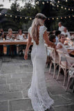 Boho Lace Wedding Dresses Mermaid Backless Bridal Gown With Sleeve PW146