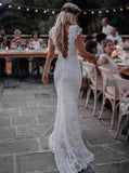 Boho Lace Wedding Dresses Mermaid Backless Bridal Gown With Sleeve PW146