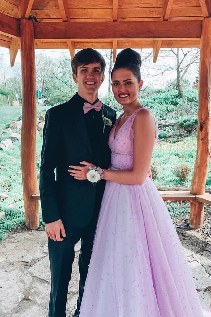 V-Neck A-Line Tulle Long Prom Dresses, Sexy Tulle Long Formal Dress MP197