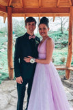 V-Neck A-Line Tulle Long Prom Dresses, Sexy Tulle Long Formal Dress MP197