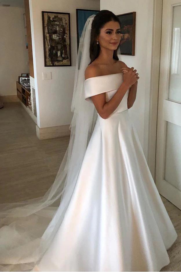 elegant a line beach wedding dresses off shoulder simple bridal dress