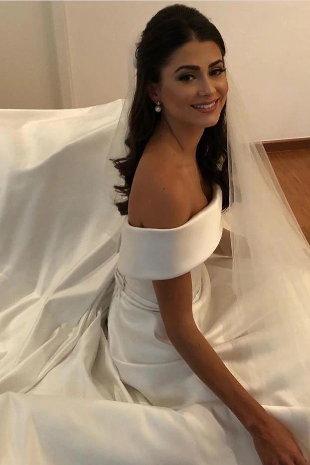 elegant a line beach wedding dresses off shoulder simple bridal dress
