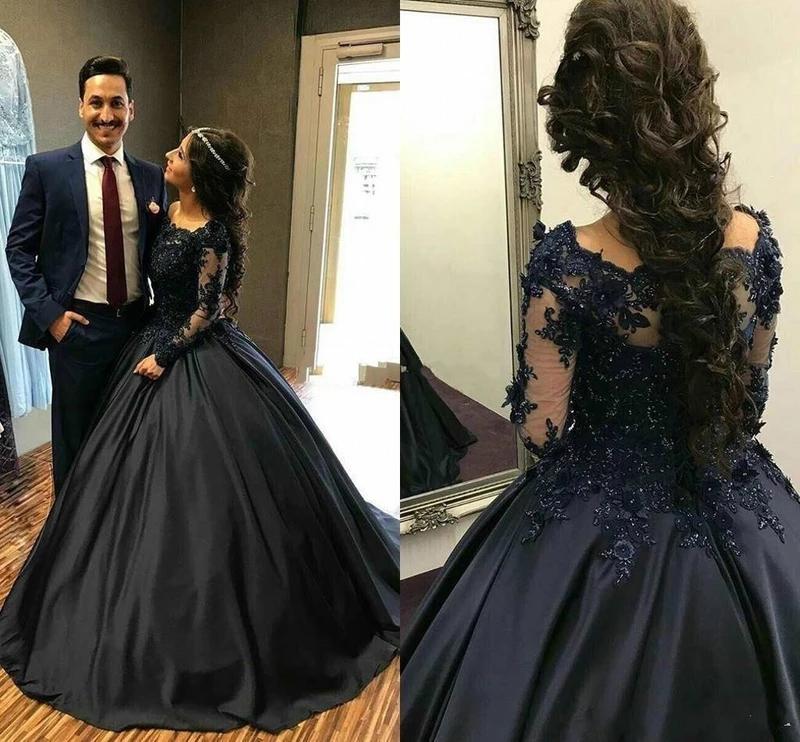 Ball Gown Long Sleeves Navy Blue Prom Dress Quinceanera Dresses MP93