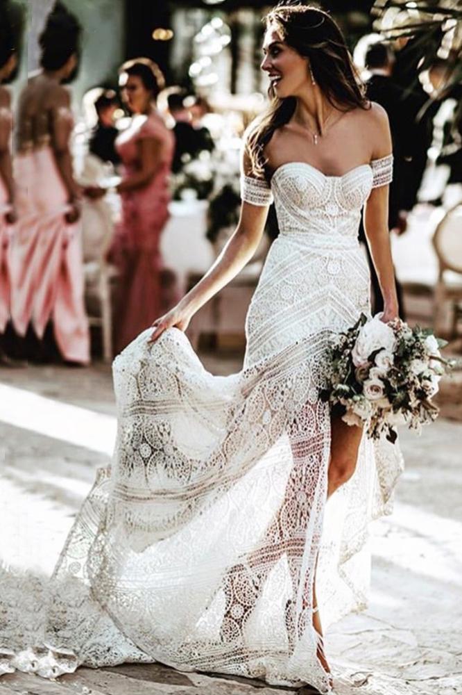 ivory sheath lace wedding dresses sweetheart split beach bridal dress